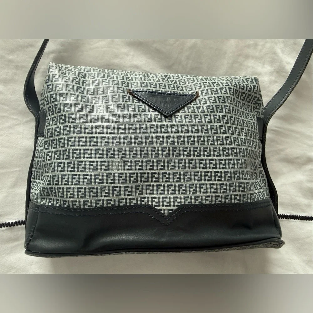 Vintage Fendi Zucca Canvas Shoulder Bag – Blue/Gray Monogram – Made in Italy - Picture 1 of 16